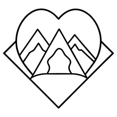 Outline Art Mountain Enclosed by a Heart