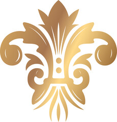 Luxurious golden fleur de lis ornament shining brightly on a white background, creating a sophisticated and elegant design element perfect for various projects