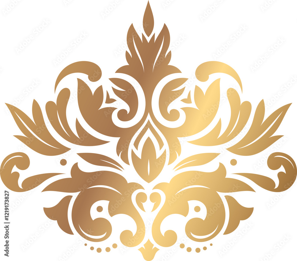 Poster luxurious golden floral damask element decorating a white background, creating a sophisticated and e