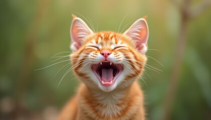 Fototapeta premium Ginger kitty smiling with a funny expression, Animal has a playful personality.