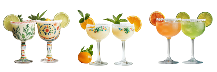 Vibrant tropical bar colorful margaritas of Cinco de Mayo on transparent background