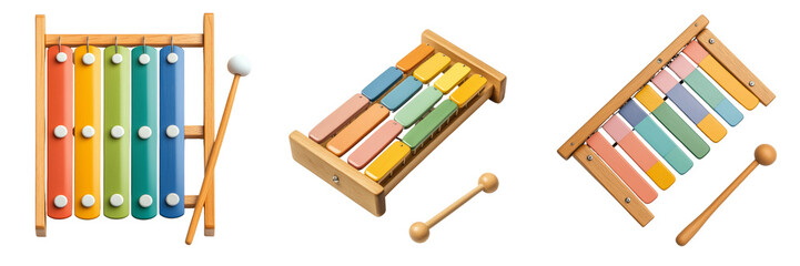 Vibrant xylophones playful musical instruments on transparent canvas