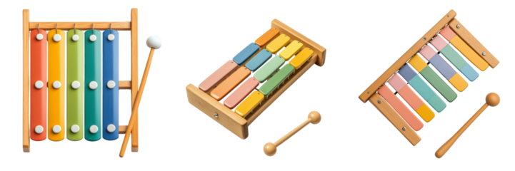 Vibrant xylophones playful musical instruments on transparent canvas