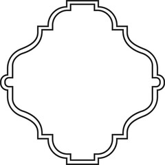 Ornate frame featuring a symmetrical, curved design with intricate lines. Perfect for decorative purposes, invitations, or artistic projects requiring an elegant border element