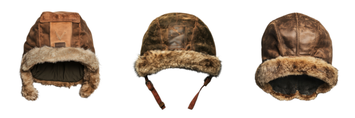 Vintage aviator hat on a transparent background isolated product photography