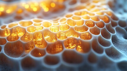 A honeycomb structure illuminated with golden