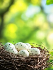 Obraz premium Bird nest with speckled eggs in natural setting