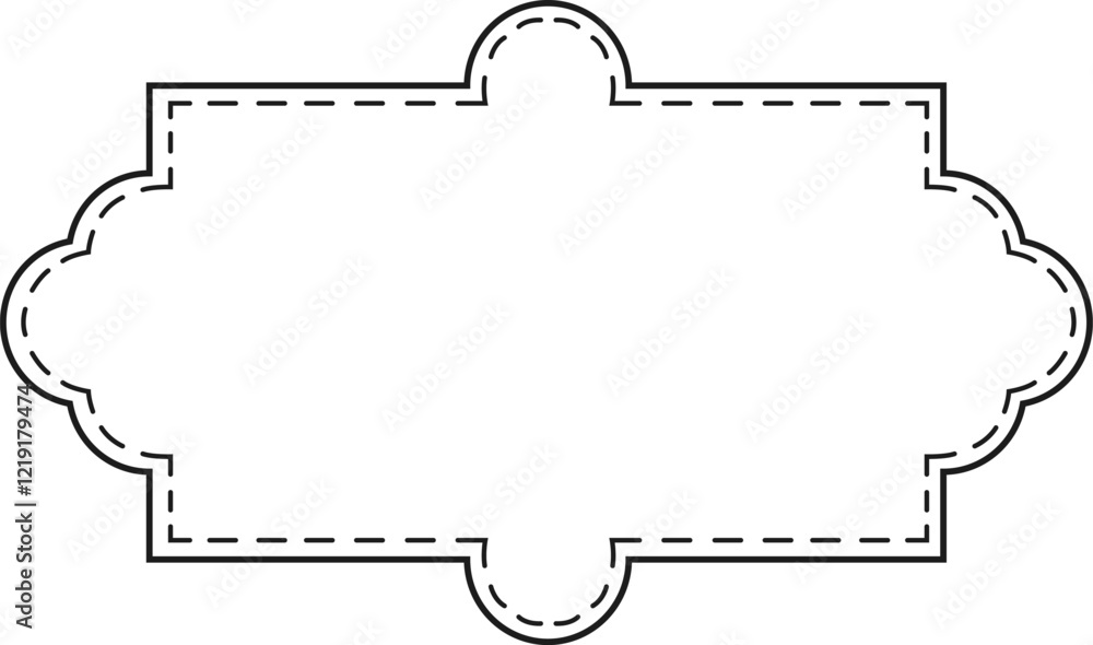 Poster simple rectangular frame featuring rounded edges with a scalloped design and dotted lines, providing