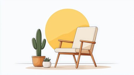 Fototapeta premium Cozy Chair with Succulent Plants and Sun in Minimalist Interior Design Setting