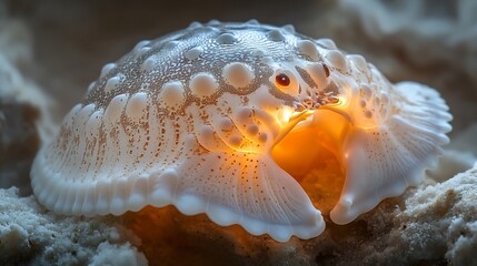 A horseshoe crab shell detail illuminated under soft