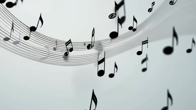 Abstract image of musical notes flowing on a staff, creating a dynamic, artistic composition.