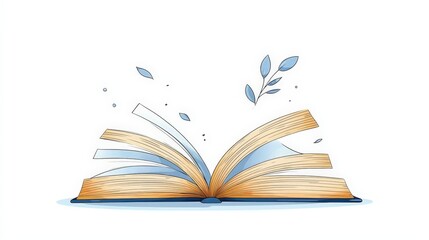 Fototapeta premium Open Book with Leaves and Elements Representing Knowledge and Learning