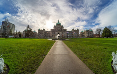 Legislative Assembly Building in Victoria, BC Under a Dramatic Sky