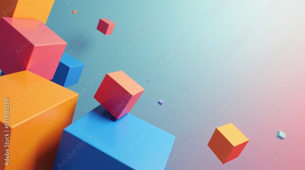 Poster abstract colorful cubes in motion a vivid composition of geometric shapes and pastel hues