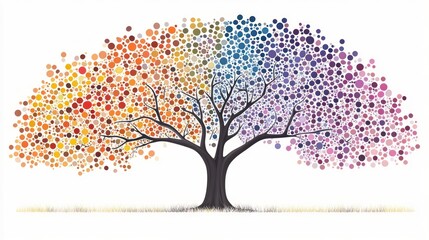 A colorful tree with a rainbow canopy.
