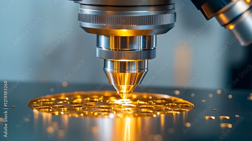 Poster expert technician inspecting micro-scale manufacturing defects with precision microscope