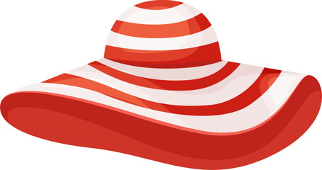 Stylish wide brimmed sun hat with red and white stripes, providing essential protection from the sun s rays during hot summer days at the beach or outdoor activities