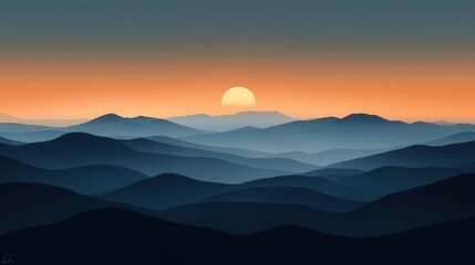 Obraz premium Sunrise over rolling mountains with serene blue hues