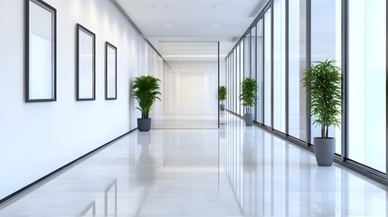 Fototapeta premium Modern Corporate Lobby with Glass Walls and Polished Floors