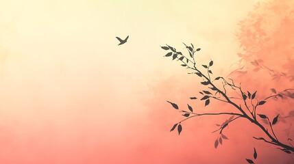 Fototapeta premium Silhouette of a Bird and Branch Against a Sunset Sky