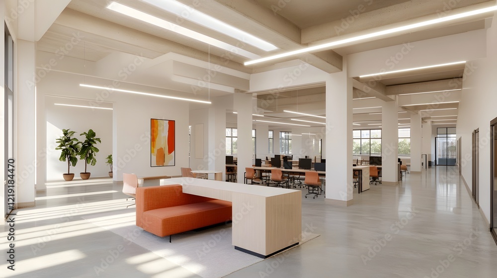 Poster bright and flexible shared workspace with creative design elements