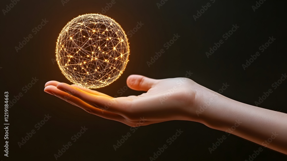 Poster holographic global networks floating above a technologically advanced hand