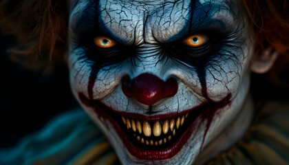 Obraz premium Nightmare Clown: A Terrifying Close-Up