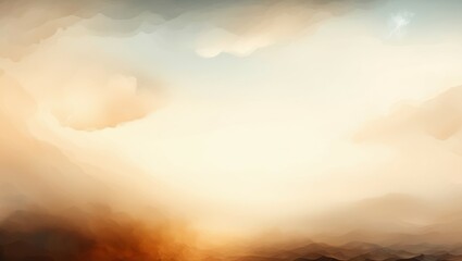 Abstract landscape, muted earth tones, soft blended horizon, ethereal sky, misty atmosphere, dreamy watercolor effect, minimalist composition, gentle gradients, warm and cool tones, hazy distant hills