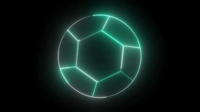 Glowing neon line Football ball icon isolated on black background. Soccer ball. Sport equipment. 4K Video motion graphic animation

