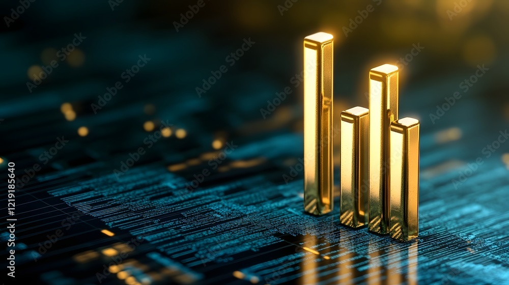 Poster glowing digital bar graph on tech-inspired blue gradient background symbolizing growth and analytics