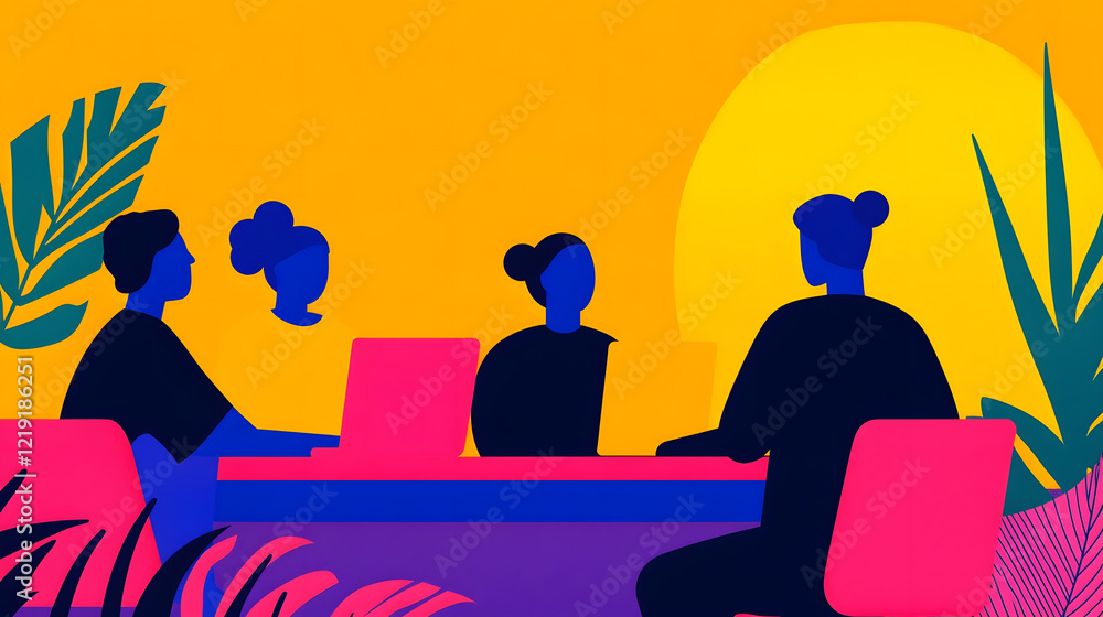 Poster collaborative startup team in dynamic open office environment