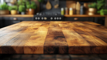  Rustic Wooden Table with Sunlit Kitchen Ambiance