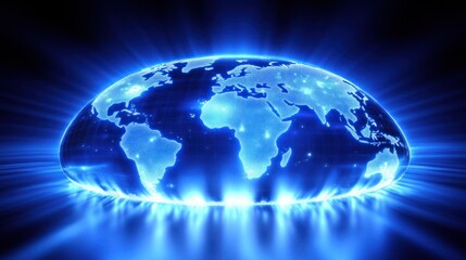 Fototapeta premium A glowing blue globe with a world map.