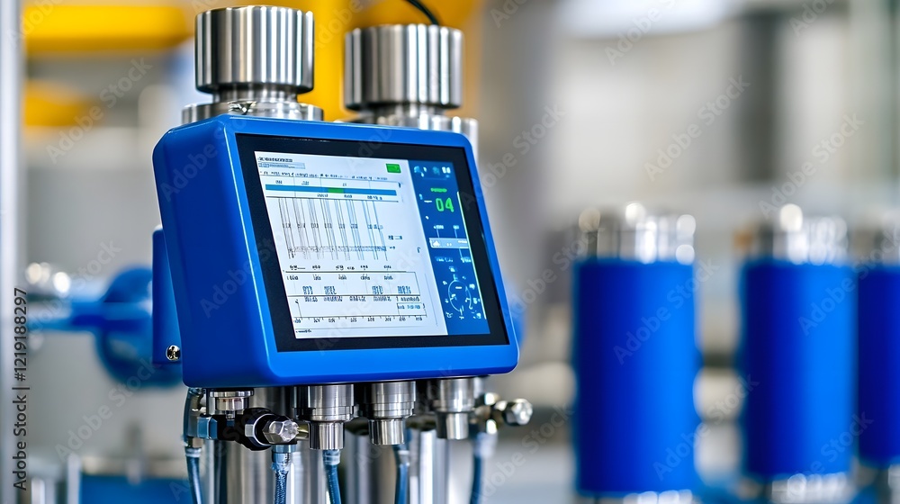 Aufkleber robust industrial machinery in with engineer monitoring performance data