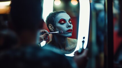 Dramatic Transformation: Actor's Bold Makeup in Candid Dressing Room Shot