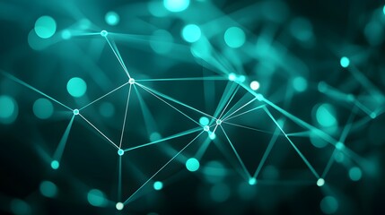 Abstract Teal Network Connection Dots Lines Background