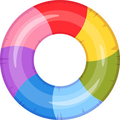 Obraz premium Multicolored inflatable ring floating on water, providing fun and safety during summer activities, representing carefree enjoyment and relaxation by the pool or beach