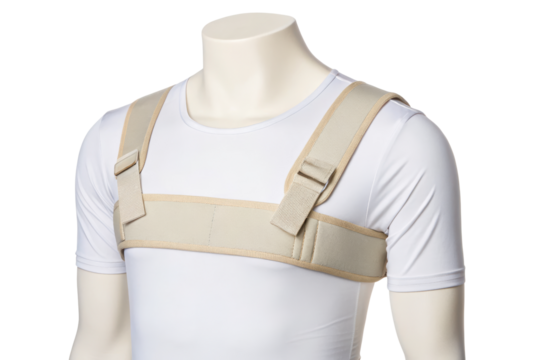 Beige posture support brace isolated with transparent background