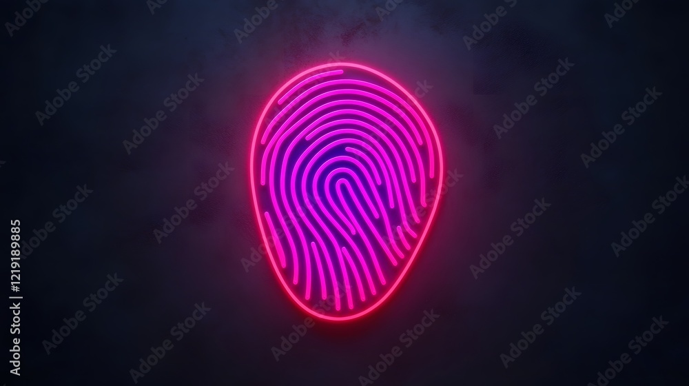Poster glowing fingerprint icon representing cybersecurity on dark tech background