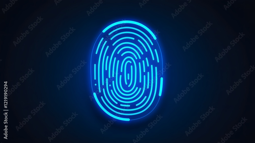Poster glowing cybersecurity fingerprint icon on dark tech background
