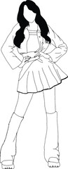 Black and White Line Art of a Woman in a Fashionable Pose.
Minimalistic black and white illustration of a female figure with stylish clothing and wavy hair.