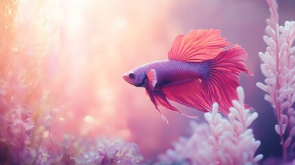 Fototapeta premium Graceful Red Fish Swimming in Crystal Clear Ocean Waters