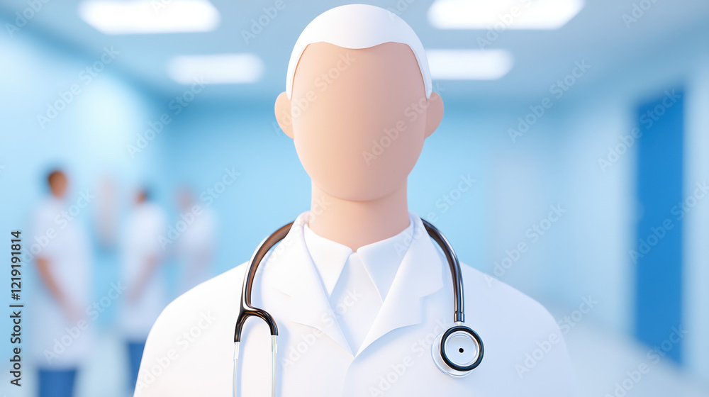 Poster trauma code, a detailed 3d model image of a stethoscope resting on a trauma table, showcasing high f