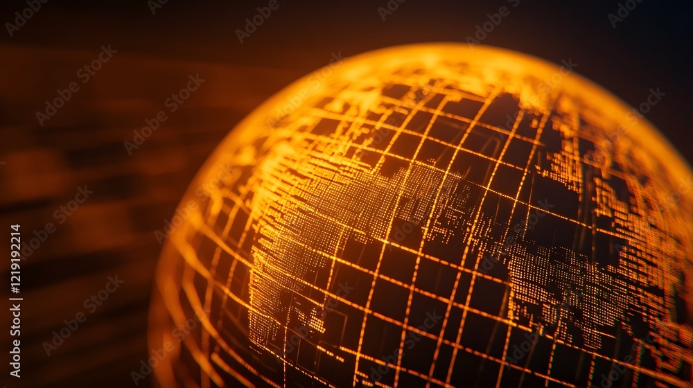 Poster glowing global communication network grid sphere symbolizing digital technology