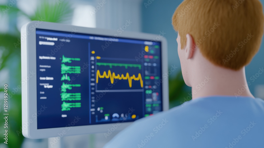 Aufkleber trauma code, high-quality 3d rendering of a central command monitor track, showcasing intricate deta