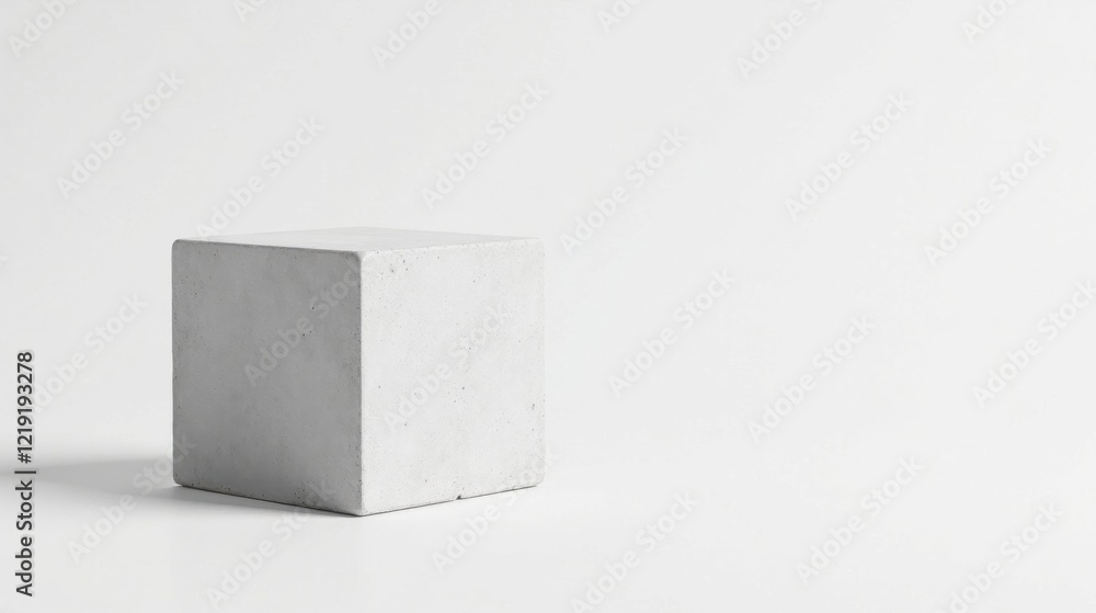 Poster a simple white cube on a plain background, perfect for minimalist product displays and clean aesthet