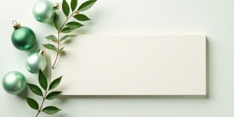 Elegant Green Ornaments and Greenery on White Background with Copy Space