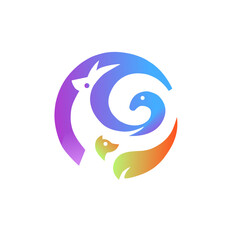 abstract logo resembling animal shape, abstract design elements with gradients 