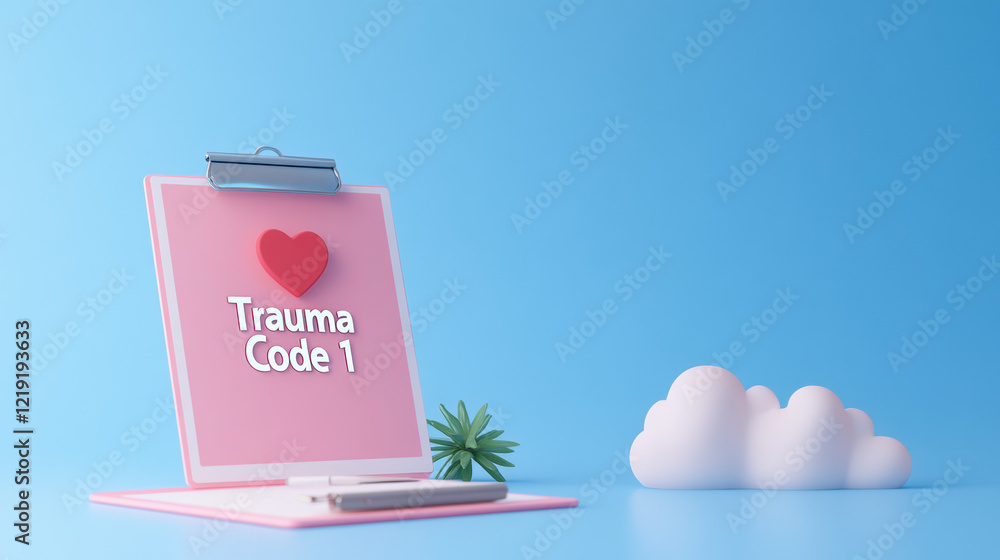 Poster trauma code, 3d rendering of a medical record labeled 