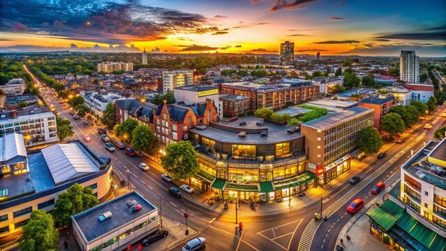Panoramic Aerial View of Ealing Broadway Shopping Centre, West London